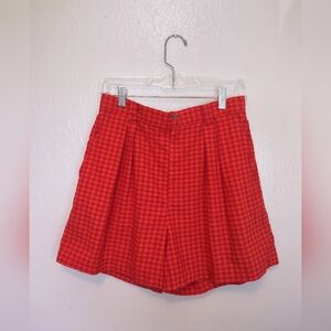 Vintage 80's/90's Palmetto Orange & Red Check High Waist Pleat Front Shorts...